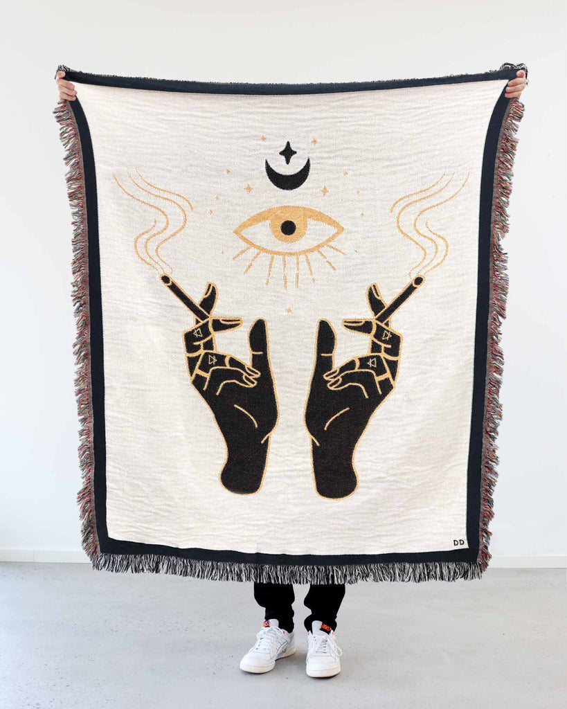 "Smoking Hands" Woven Art Blanket by Daphna Sebbane