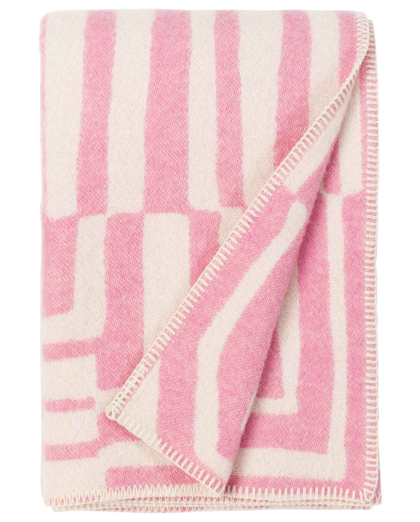 "Obscure Chess" Pure Wool Blanket by Jonathan Ryan Storm. Pink/White