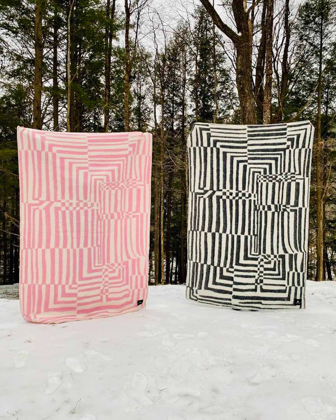 "Obscure Chess" Pure Wool Blanket by Jonathan Ryan Storm. Pink/White